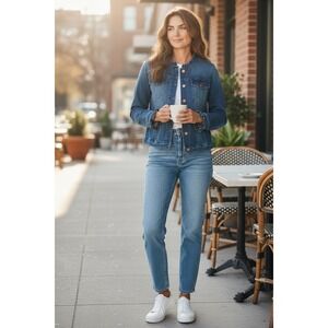 KATE & SAM Denim Jacket Ruffle Jean Jacket Cottagecore Blue Women's Medium‎